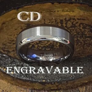 Engraved Men's Real Two Tone Silver Tungsten Wedding Ring Polished Matte Silver